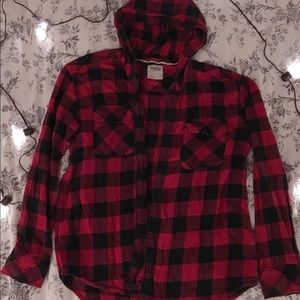 Boyfriend fit plaid shirt with hood from Aritzia